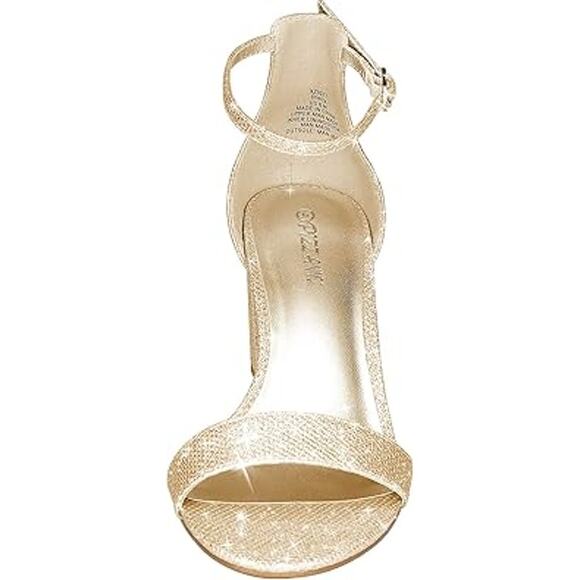 Pizz Annu Womens 6 Gold Glitter Ankle Strap 2" Block Heel Open Toe Sandal Shoes - Picture 4 of 7